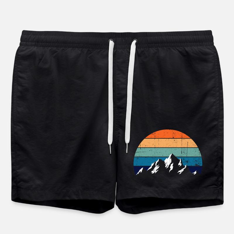 Retro Mountain Sunset Gradient - Swim Trunks - black