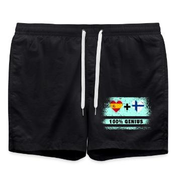 Spain and Finland flag 100% genius - Swim Trunks - black - Front - AI Model Male 185 light (185cm)