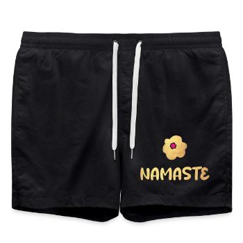 Namaste Yoga Blume Gold Meditation vibes om - Badeshorts - Schwarz - Vorne - AI Model Male 185 light (185cm)