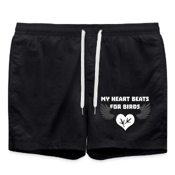 tiersprüche damen, heart beats for birds - Badeshorts - Schwarz - Vorne - AI Model Male 185 light (185cm)