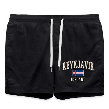 Reykjavik Iceland Vintage Flag Tee - Swim Trunks - black - Front - AI Model Male 185 light (185cm)