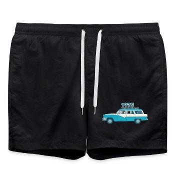 1975 Oldtimer mit Holzdach - Badeshorts - Schwarz - Vorne - AI Model Male 185 light (185cm)