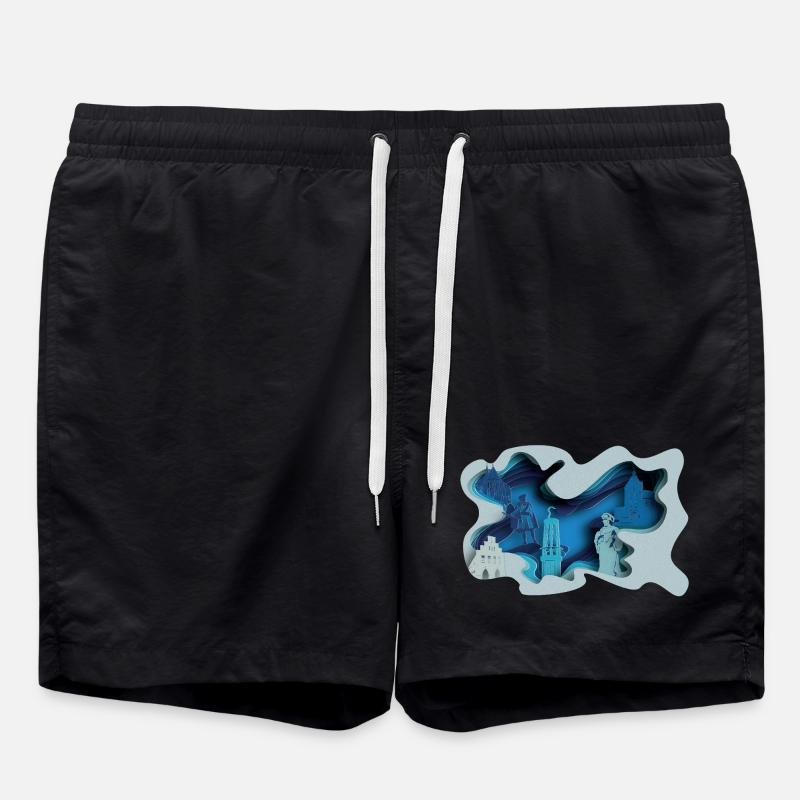 Moers Stadtsilhouette in Hydrographik-Optik - Badeshorts - Schwarz