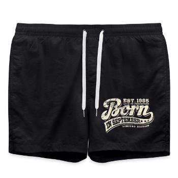 Born in September 1985 - Geburtstag - Geschenk - Badeshorts - Schwarz - Vorne - AI Model Male 185 light (185cm)