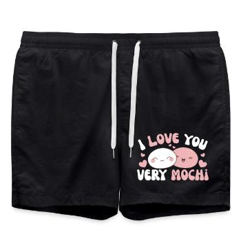 I love you very mochi kawaii rice cake mochi - Swim Trunks - black - Front - AI Model Male 185 light (185cm)
