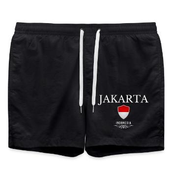 Jakarta Indonesia, minimalist elegant design - Swim Trunks - black - Front - AI Model Male 185 light (185cm)