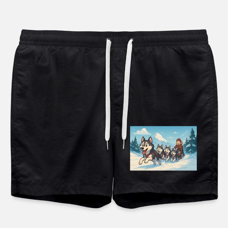 Winter Huskies Sled Mountain Race - Swim Trunks - black