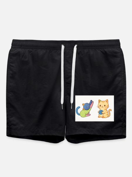 Playful Kitty and Yarn Duo - Swim Trunks - black