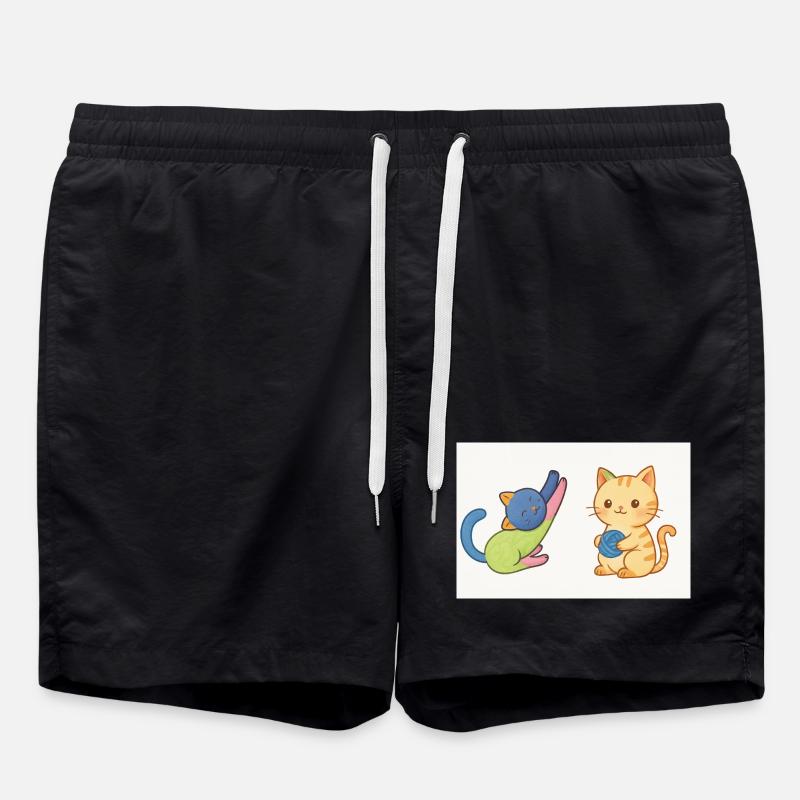 Verspieltes Duo aus Kätzchen und Garn - Badeshorts - Schwarz