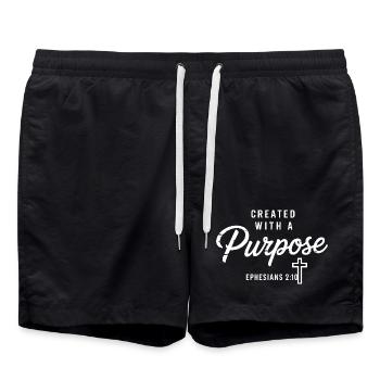 Purposeful Faith Cross Typography - Swim Trunks - black - Front - AI Model Male 185 light (185cm)