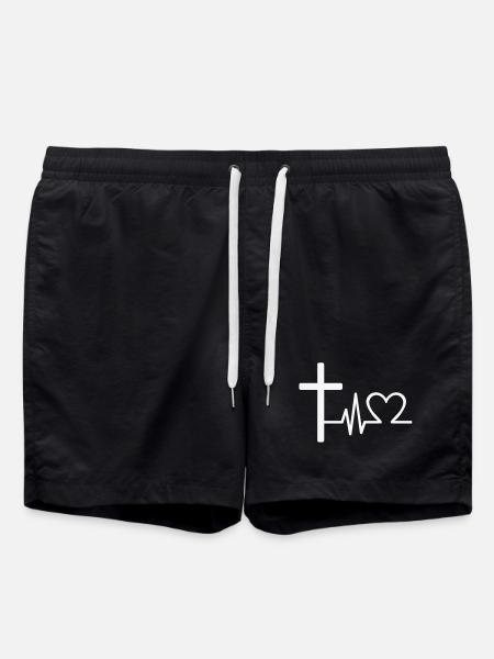 Jesus Cross Heartbeat – Christian ECG Design - Swim Trunks - black