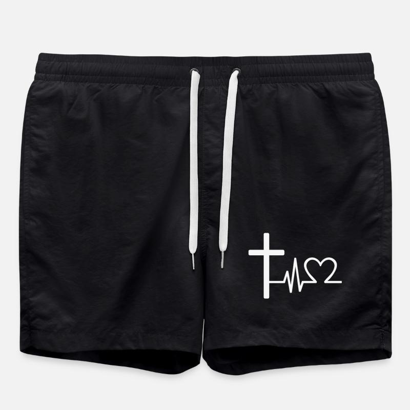 Jesus Cross Heartbeat – Christian ECG Design - Swim Trunks - black
