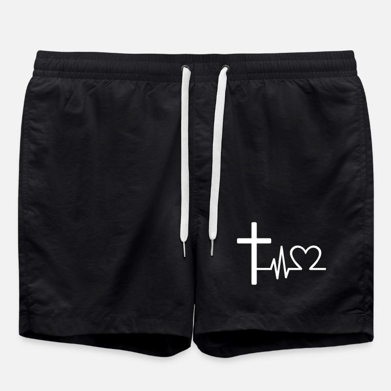 Croix et battement de cœur – Chemise chrétienne moderne de - Short de bain - noir