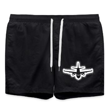 Airplane Aviator Boys Men Kids Pilot - Swim Trunks - black - Front - AI Model Male 185 light (185cm)