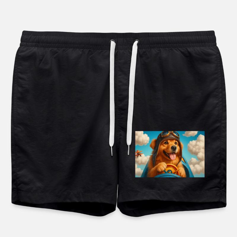 Pilot dog in retro cockpit - Swim Trunks - black