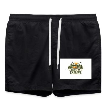 Born to Explore Outdoor Abenteuer - Badeshorts - Schwarz - Vorne - AI Model Male 185 light (185cm)