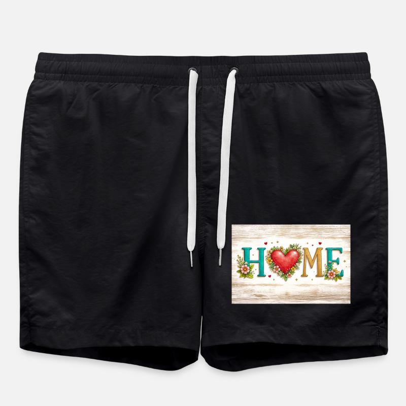 Heart flowers HOME letters - Swim Trunks - black