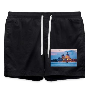 Santa Maria della Salute in Venice in the evening - Swim Trunks - black - Front - AI Model Male 185 light (185cm)