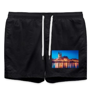 Mageburg am Abend - Badeshorts - Schwarz - Vorne - AI Model Male 185 light (185cm)