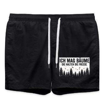 Lustiger Spruch Bäume Wald Ruhe Statement - Badeshorts - Schwarz - Vorne - AI Model Male 185 light (185cm)