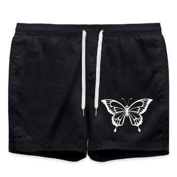 Skull and white butterfly - Swim Trunks - black - Front - AI Model Male 185 light (185cm)