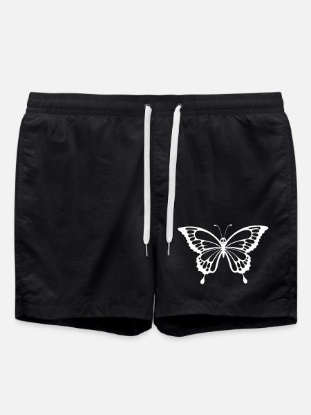 Skull and white butterfly - Swim Trunks - black