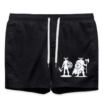 Viking Duo: Shield & Hatchet in the Shadows - Swim Trunks - black - Front - AI Model Male 185 light (185cm)