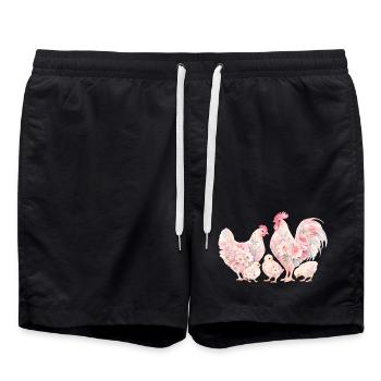 Hahn Familie Kücken - Badeshorts - Schwarz - Vorne - AI Model Male 185 light (185cm)