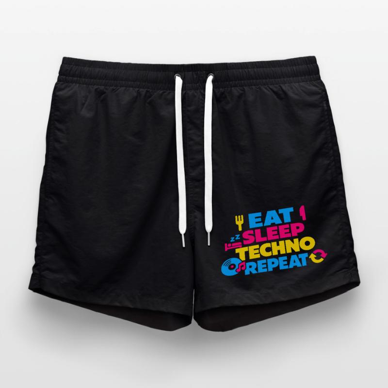 Eat Sleep Techno Repeat Farbexplosion Badeshorts