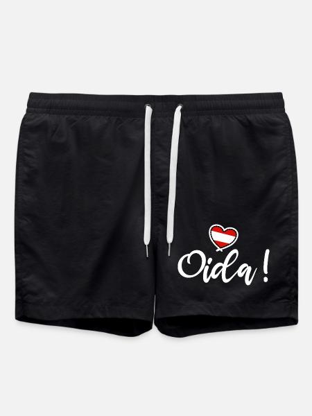 Oida! Österreich Herz I love Austria Dialekt Munda - Badeshorts - Schwarz