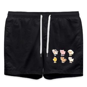 Kuschelige Tierfreunde Stickerset - Badeshorts - Schwarz - Vorne - AI Model Male 185 light (185cm)