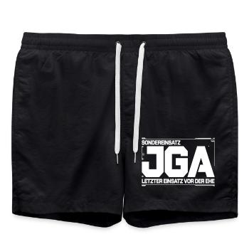  Sondereinsatz JGA – Letzter Einsatz vor der Ehe - Badeshorts - Schwarz - Vorne - AI Model Male 185 light (185cm)