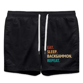 Eat Sleep Backgammon Repeat | Brettspiel - Badeshorts - Schwarz - Vorne - AI Model Male 185 light (185cm)