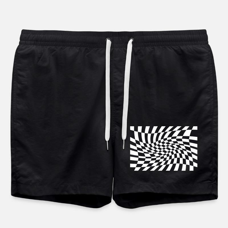 Optischer Checker-Wirbel - Badeshorts - Schwarz