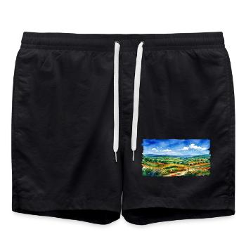 Landschafts-Aquarell Panorama - Badeshorts - Schwarz - Vorne - AI Model Male 185 light (185cm)