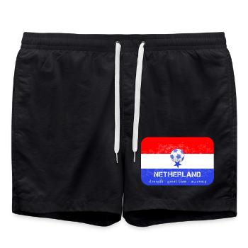 Niederlande Fahne mit Fußball Fußballteam Trikot - Badeshorts - Schwarz - Vorne - AI Model Male 185 light (185cm)