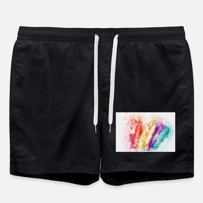 Bunte Federenkunst - Badeshorts - Schwarz