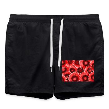 Motif des Fleurs Rouges - Short de bain - noir - Devant - AI Model Male 185 light (185cm)