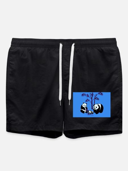 PandaFamilie im Bambuswald - Blau - Badeshorts - Schwarz