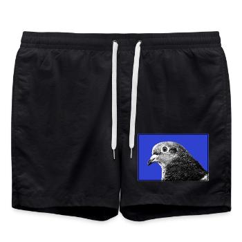 Pigeon Portrait on Electric Blue - Swim Trunks - black - Front - AI Model Male 185 light (185cm)