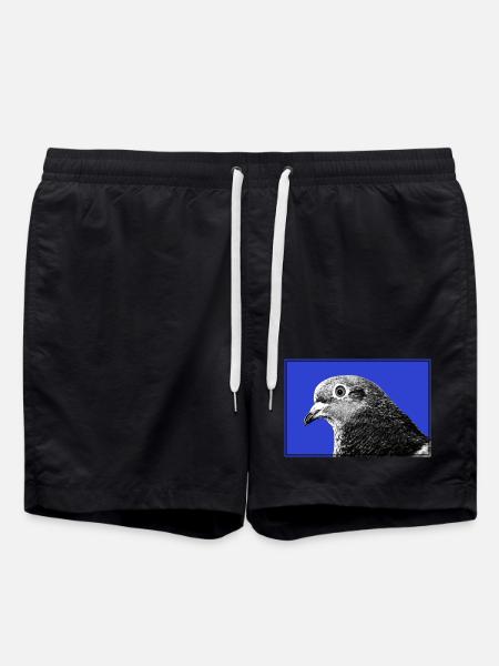 Pigeon Portrait on Electric Blue - Swim Trunks - black