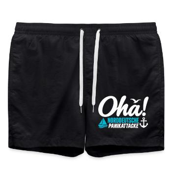 Oha! Norddeutsche Panikattacke – Küstenhumor - Badeshorts - Schwarz - Vorne - AI Model Male 185 light (185cm)