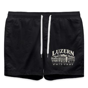 Vintage Luzern Schweiz Kapellbrücke Skyline - Badeshorts - Schwarz - Vorne - AI Model Male 185 light (185cm)