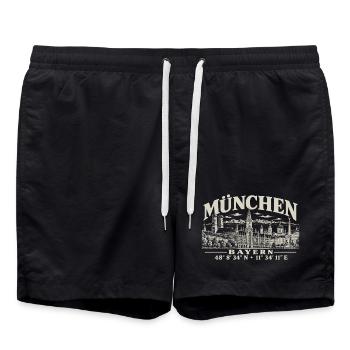 Vinatge München Skyline Frauenkirche Altstadt - Badeshorts - Schwarz - Vorne - AI Model Male 185 light (185cm)