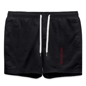 Schriftzug Antifascista vertikal in roter Schrift - Badeshorts - Schwarz - Vorne - AI Model Male 185 light (185cm)