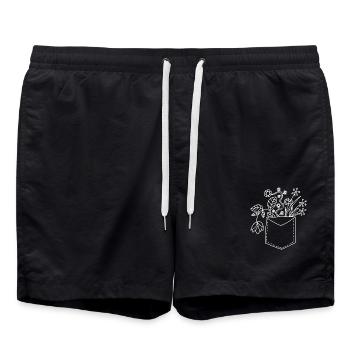 Brusttasche Blumen Floral cooles Motiv - Badeshorts - Schwarz - Vorne - AI Model Male 185 light (185cm)