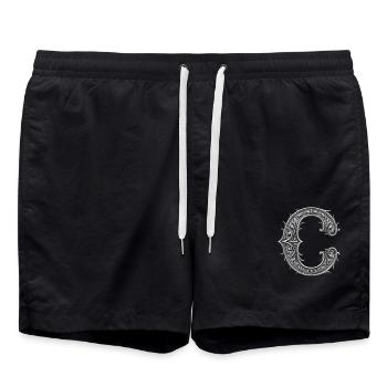 der Buchstabe C Silber Metallic Ornament - Badeshorts - Schwarz - Vorne - AI Model Male 185 light (185cm)