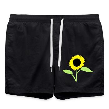tournesol d'été jaune avec des feuilles ouvertes - Short de bain - noir - Devant - AI Model Male 185 light (185cm)