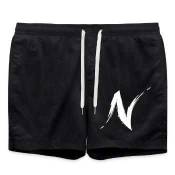 Buchstabe N in Weiß Modern Neu - Badeshorts - Schwarz - Vorne - AI Model Male 185 light (185cm)