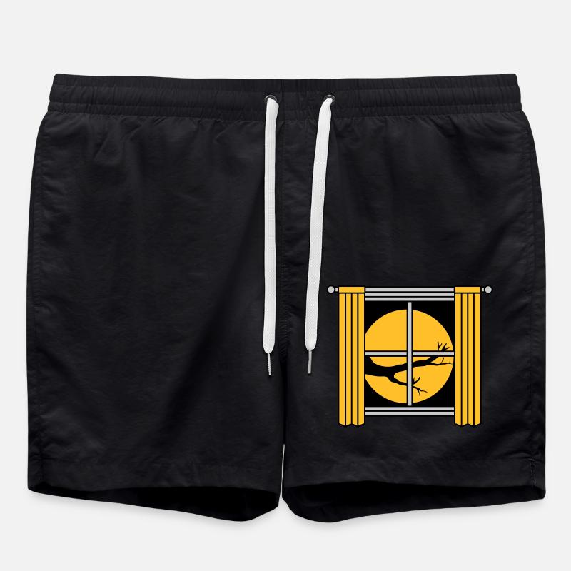 Moon Night Tree Window - Swim Trunks - black